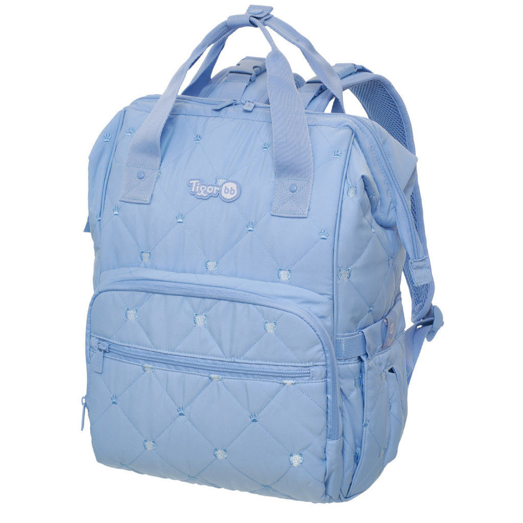 Mochila Maternidade Tigor Tigre Comfy  Matelassê Azul Bebê Menino Bolsos Laterais Internos Externos