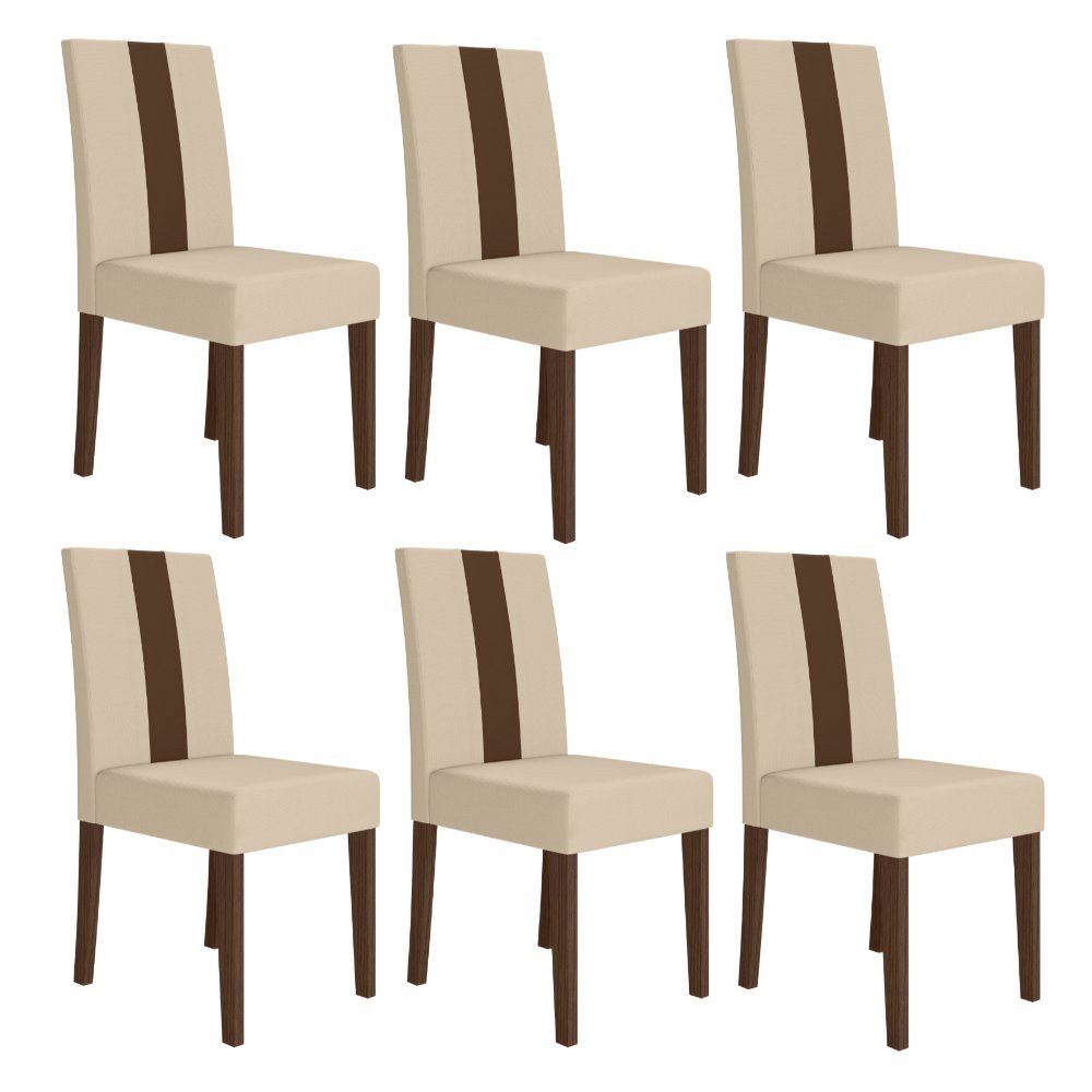 Kit 6 Cadeiras de Jantar Estofadas Lisa Courvin Pés MDF Linea Amêndoa/Marfim