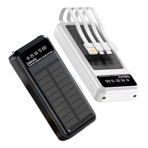 Carregador Power Bank Solar Portátil Turbo 5 Em 1 Carregamento Rápido USB  Universal iPhone Android Preto - 20000mAh