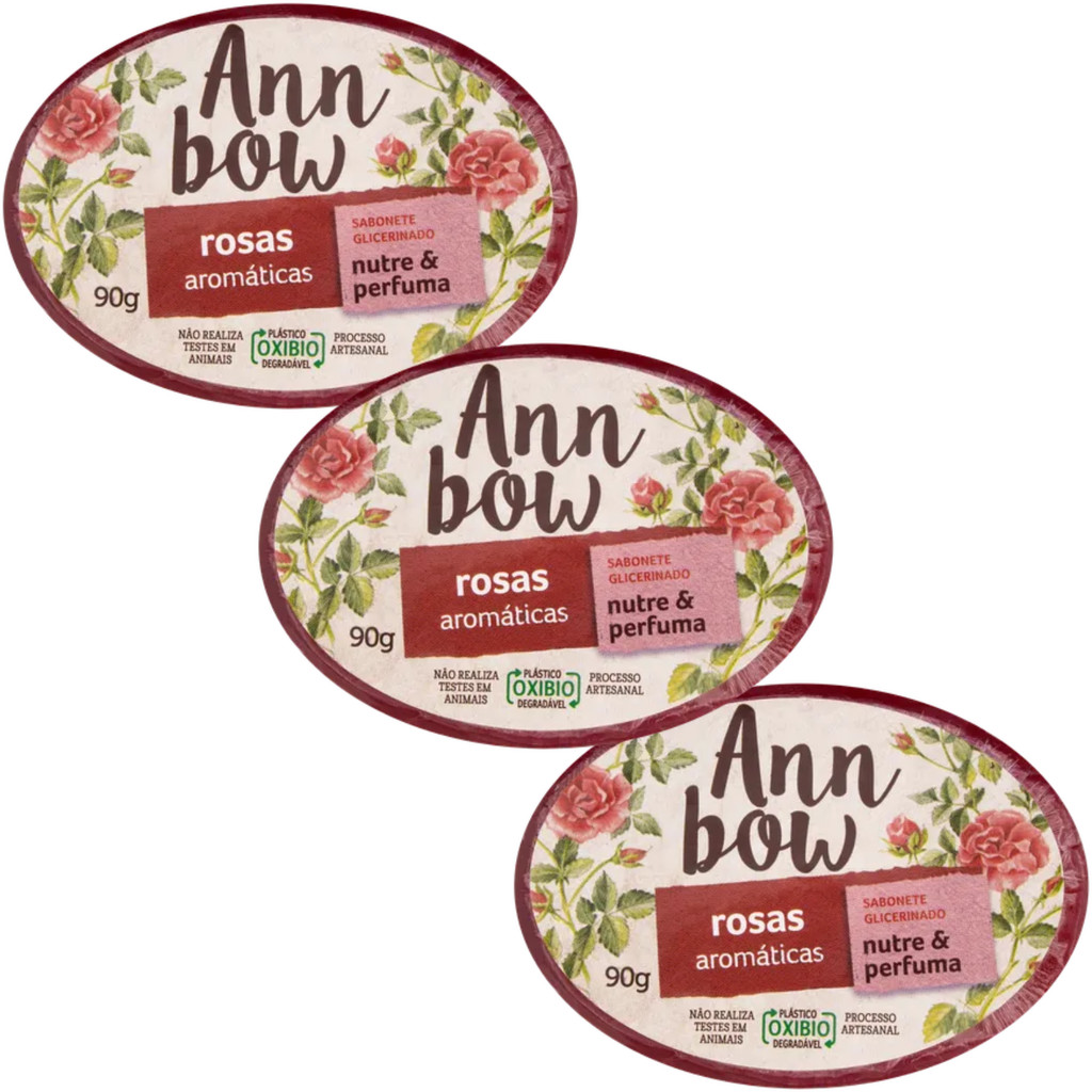 Kit 3un Sabonete Ann Bow Rosas Aromática 90g