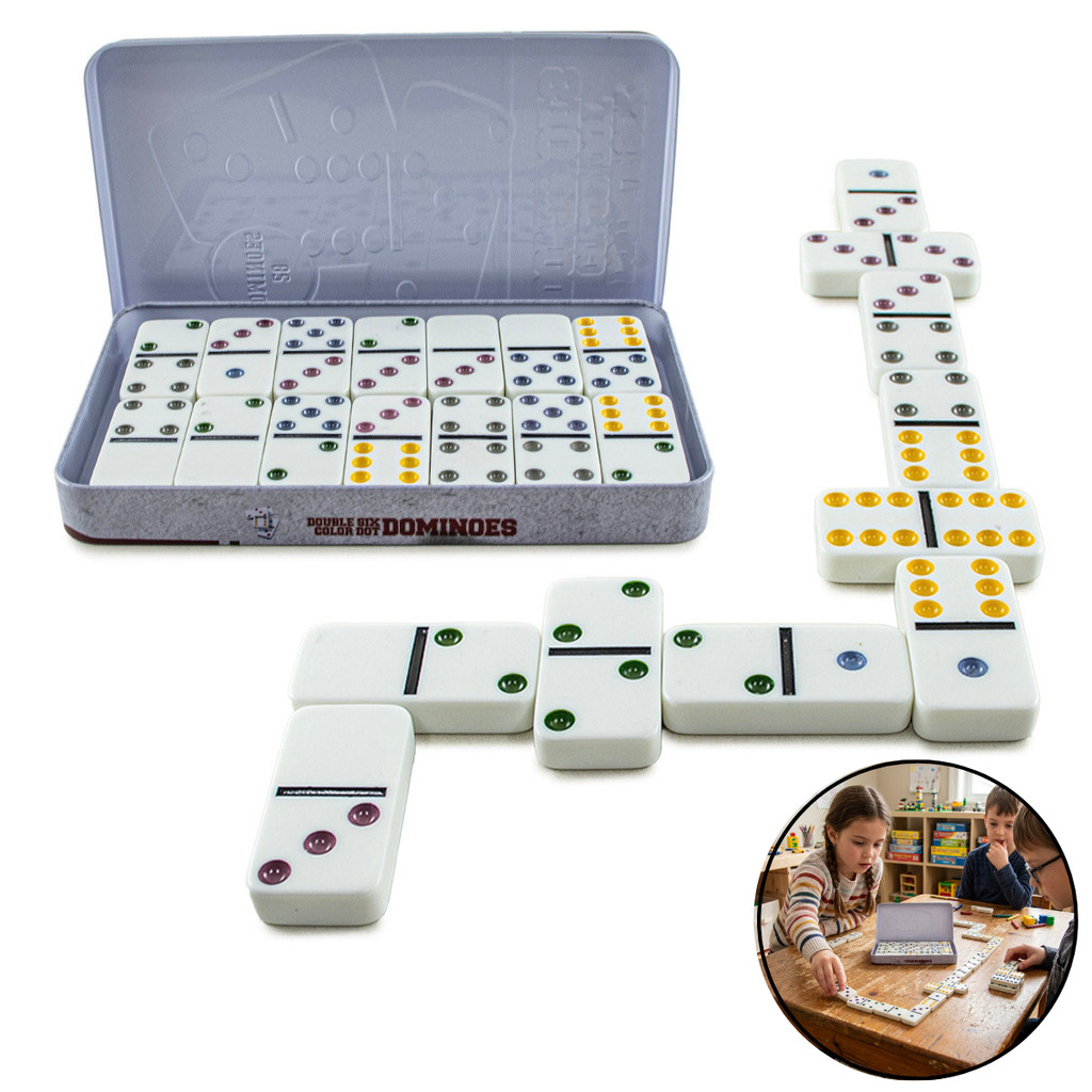 Jogo De Dominó Colorido Profissional Grosso Estojo 28 Peças Durável Original Estratégia Educativo Infantil Pedagógico