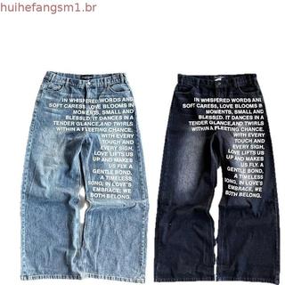 Deeptown Vintage Carta Impressão Jeans Y2k Harajuku Lavado Perna Larga Estilo Americano Calças Soltas Hip Hop Streetwear