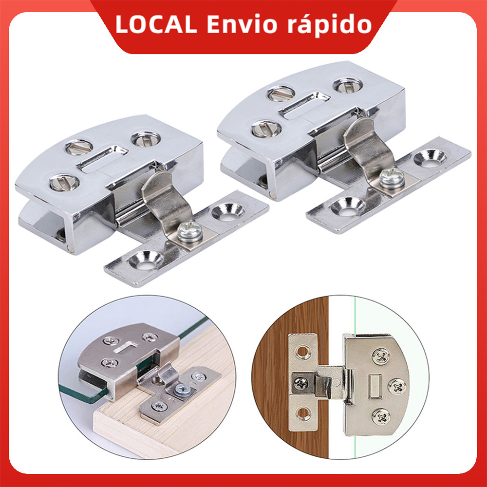 Dobradiça 90° Vidro 5-8mm Aço Inoxidável Sem Moldura 2 Parafusos Inclusos Porta Chuveiro Armário Prateada