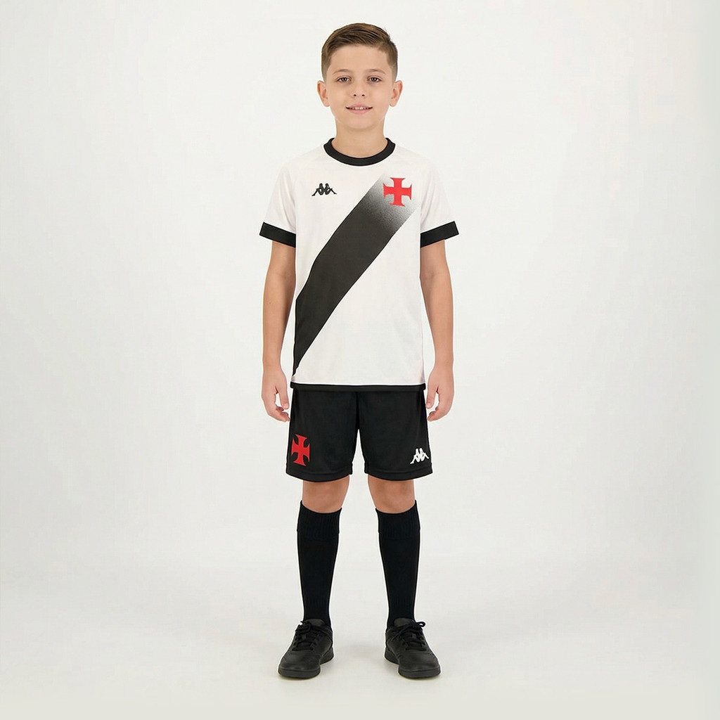 Kit Juvenil Vasco Supporter Graphik Branco e Preto