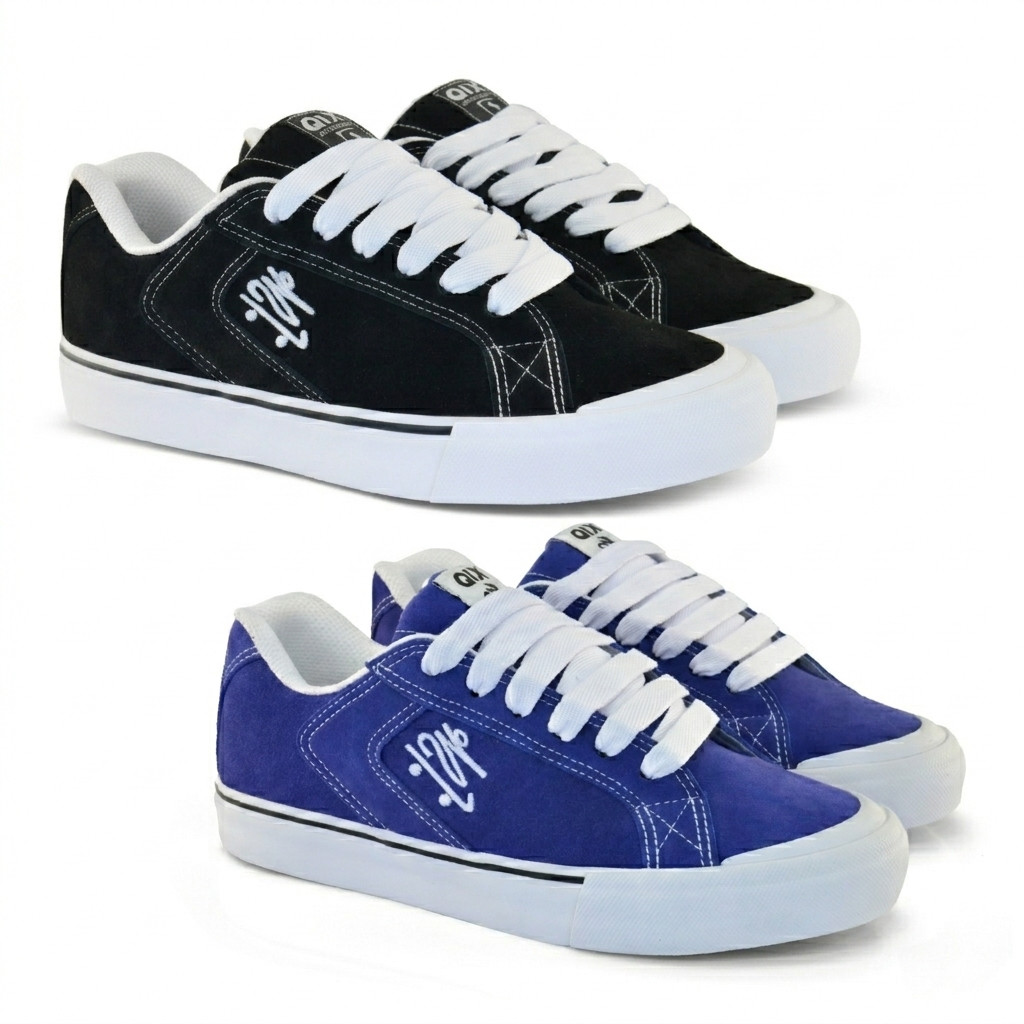 KIT 2 Pares Tênis QIX Chorão Park Original Preto/Branco e Royal/Branco Masculino Feminino