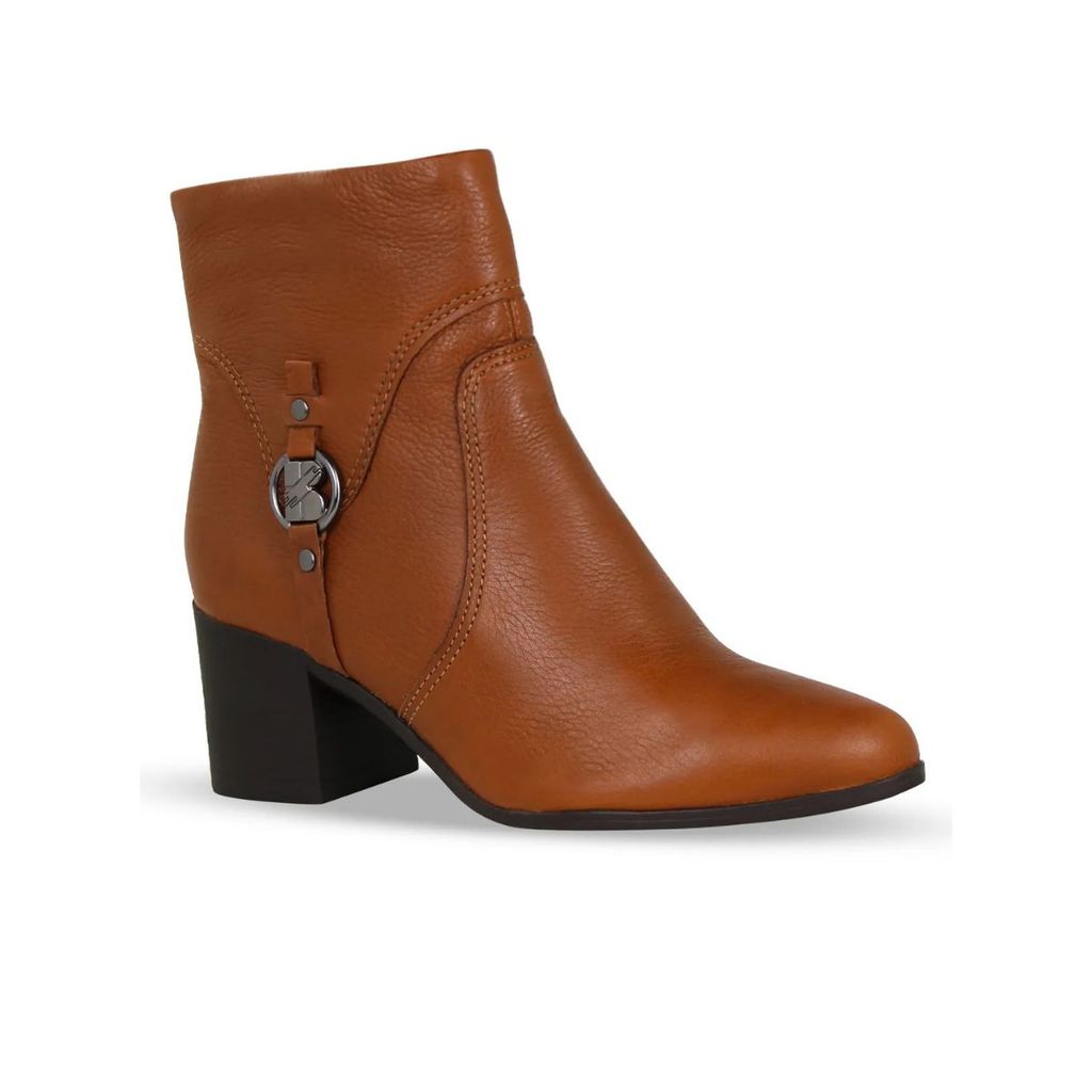 Bota Feminina Ankle Boot Bottero Couro Enfeite Lateral Salto Grosso Cano Curto 346919