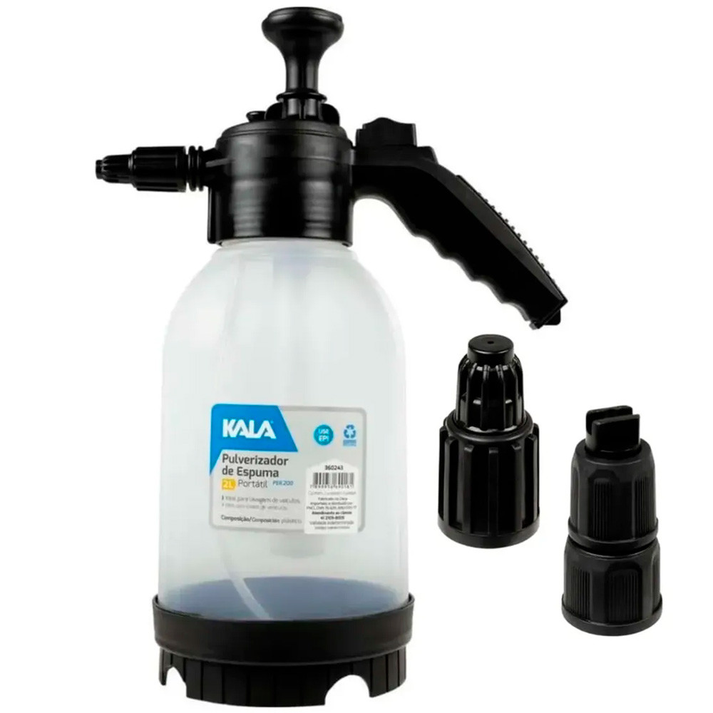 Pulverizador de Espuma Kala PEK 200 2L Operação Manual 3 Bico Intercambiável Limpeza Automotiva