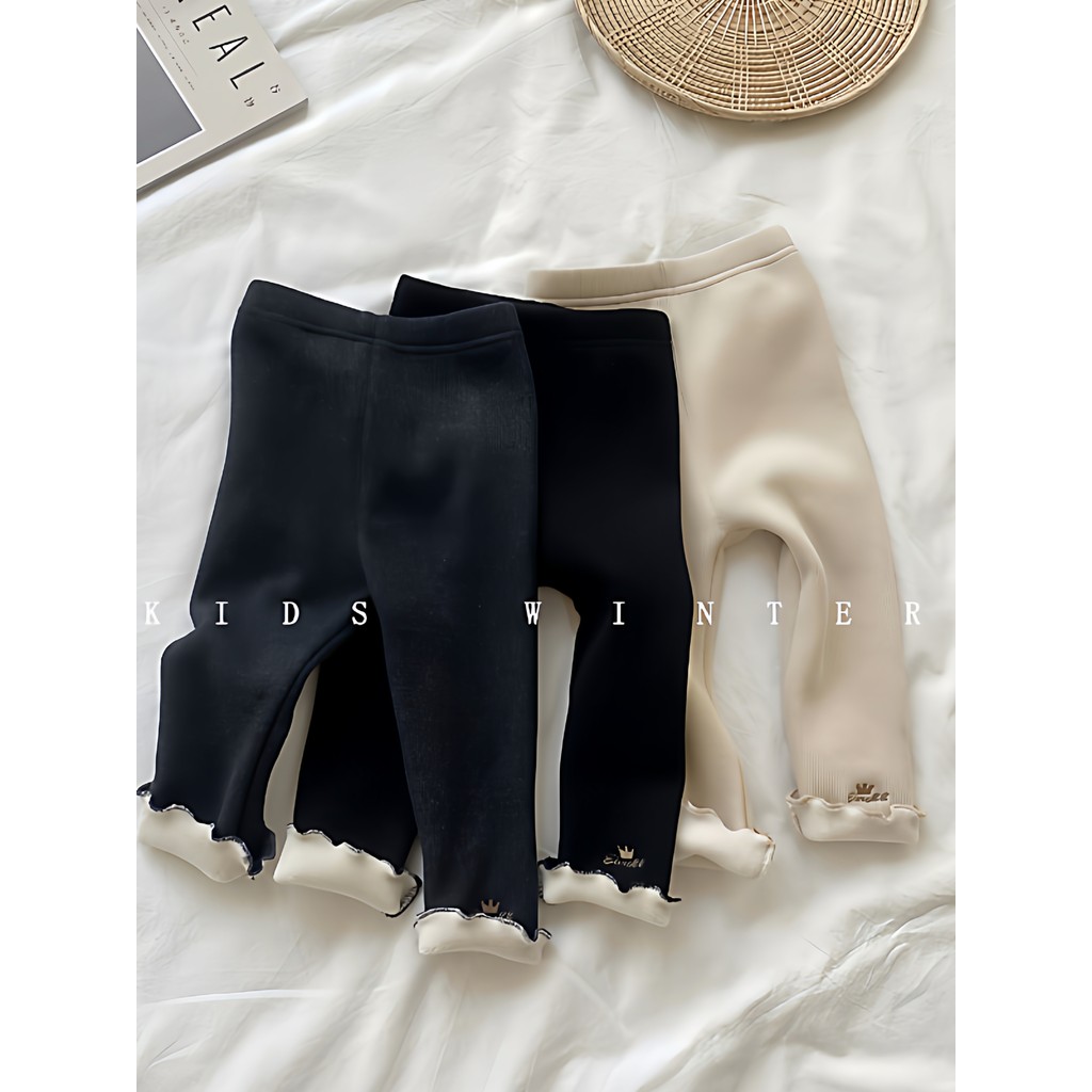 Meninas Leggings outono inverno crianças bebê exterior usar forro de lã/sem forro de lã fungo bordado moda calças magras
