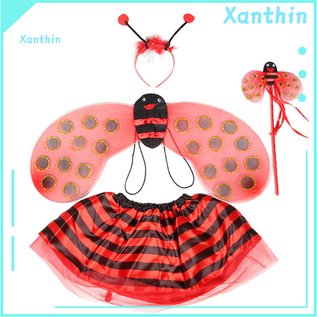 Bee Costume for Girls Princess for Kids 4pcs Dress Up Trunk Set with Butterfly Costumes Foldable Wings Perfect Gift for