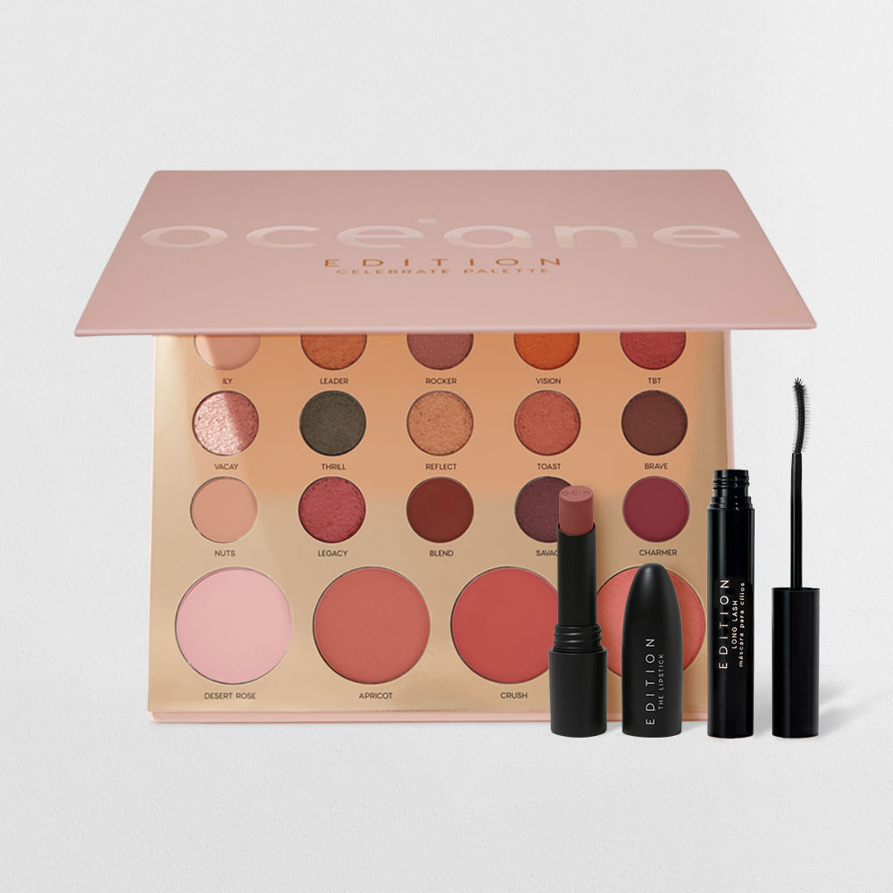 Imagem Kit Paleta Multifuncional + Batom Rosa + Máscara para Cílios Edition (3 Produtos)