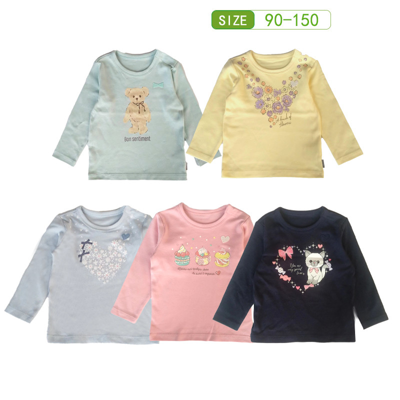 Meninas primavera outono camiseta de manga comprida japonês puro algodão roupas infantis camisa de fundo das crianças do