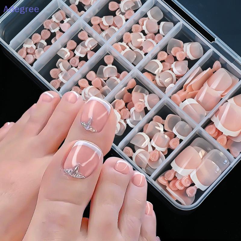Adegree 120 Peças Prensa Artificial Quadrada Curta Francesa Nas Unhas Dos Pés Nude Rosa Cobertura Completa Falsas Extens