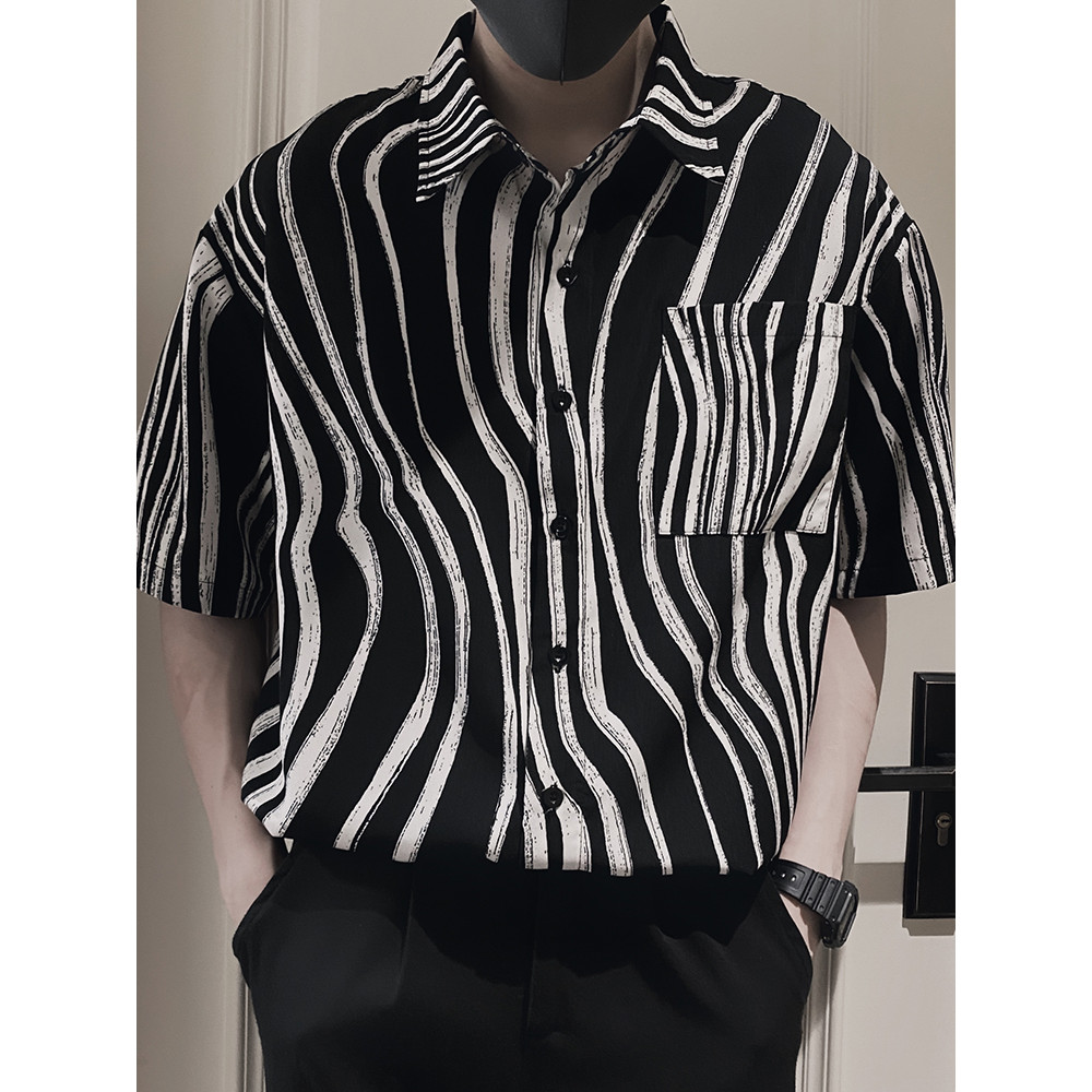 Verão Zebra padrão camisa de manga curta masculina Street Wear Puffer bonito camisa de meia manga 2023 novo estilo cabel