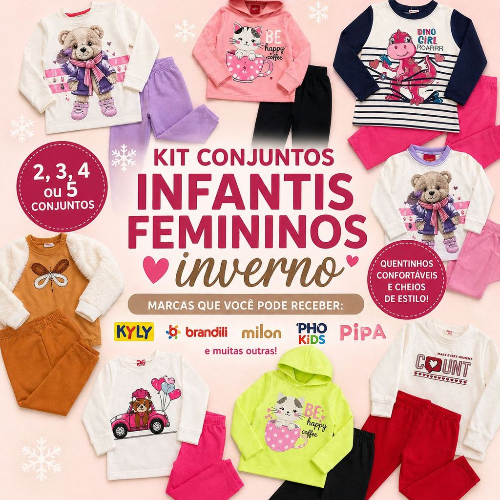KIT 2 3 4 e 5 CONJUNTOS MENINA INVERNO QUENTINHO SORTIDO KYLY BRANDILI MILON PIPA LINDOS PROMOÇÂO