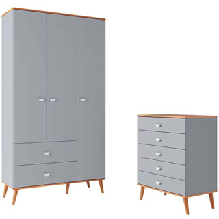 Guarda-Roupa Ternura com 3 Portas, 2 Gavetas Bartira + Cômoda Ternura com 5 Gavetas Barti…