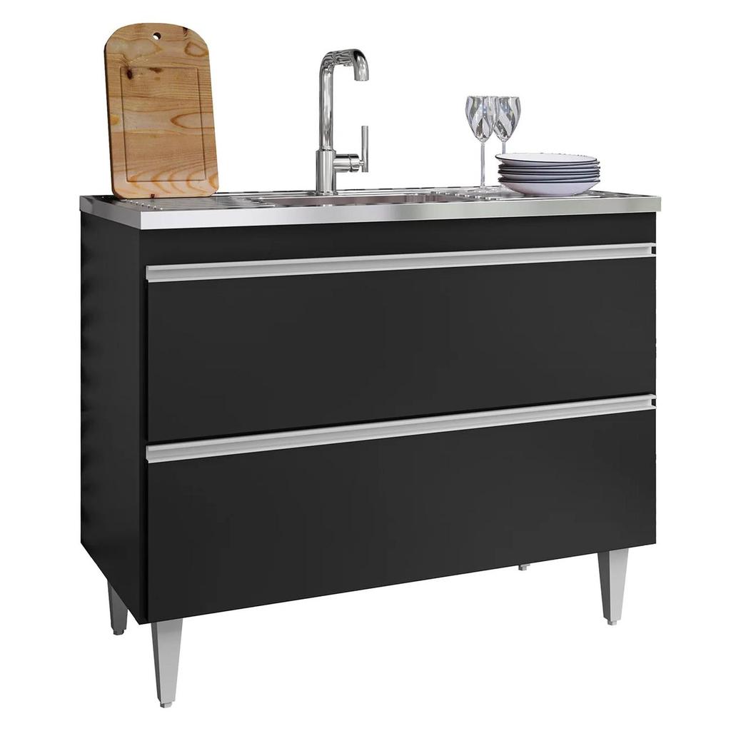 Balcão de Cozinha Com Pia Inox 100cm Julia Z34 Preto - Mpozenato