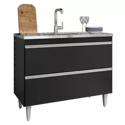 Balcão de Cozinha Com Pia Inox 100cm Julia Z34 Preto - Mpozenato