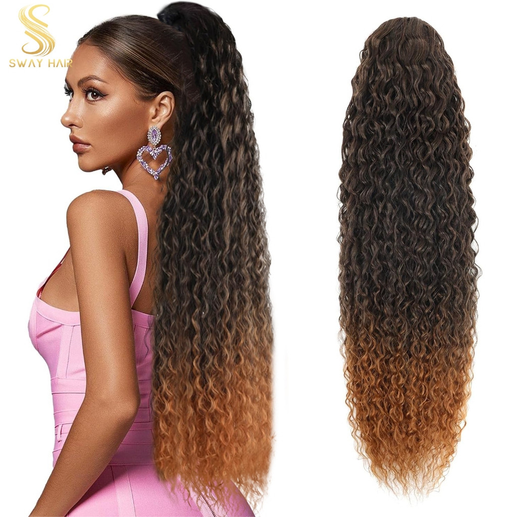 100CM 220g Cabelo Orgânico Rabo de Cavalo Encaracolado Aplique Cabelo Rabo de Cavalo Bio Fibra.