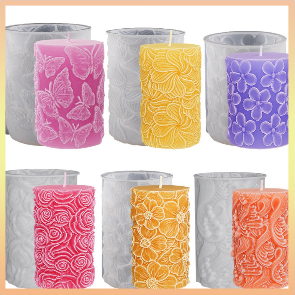 Cilindro De Faça-Você-Mesmo Aroma De Vela Molde De Silicone Borboleta Rosa Onda De Flor Gesso Arranjo De Difusor Pedra