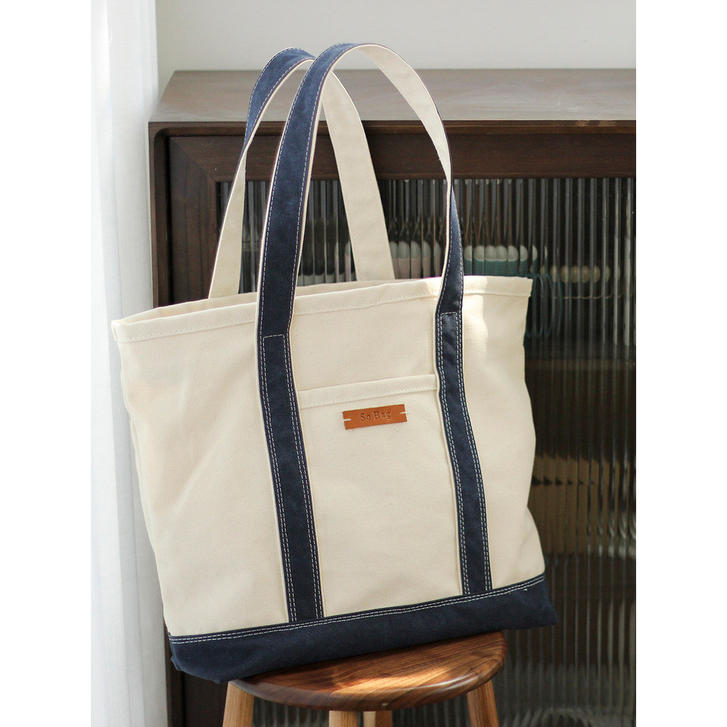 Sobag japonês Casual azul branco bolsa de ombro de lona de grande capacidade feminina unissex All-Match Commuter zíper s