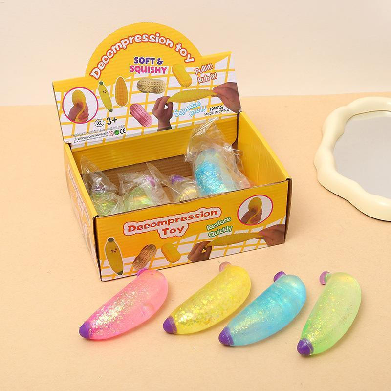 Glitter Banana Squeeze Brinquedo Frutas Artificiais Restaurar Rapidamente Descompressão Fidget Crianças Aniversário yune