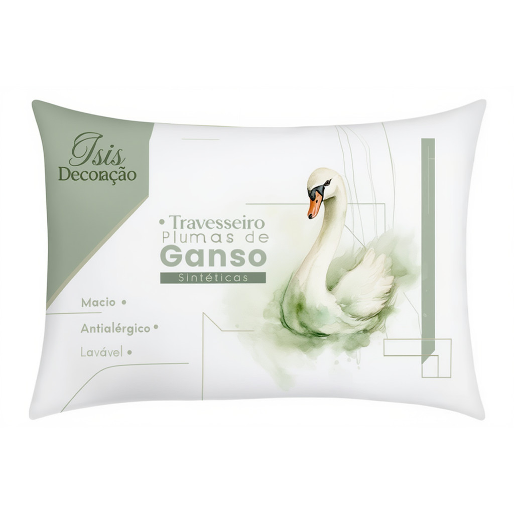 Kit 2  Travesseiro Penas Plumas de Ganso Macio Confortável Antiácaro Isis Decoração Uso Diario