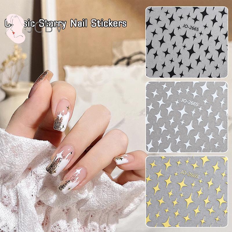 [JCBV] 1 Peça De Unhas Com Estrelas Brancas , Decalques De Pentagrama Irregular , Laser Rosa , Brilhos Brilhantes , Luz 