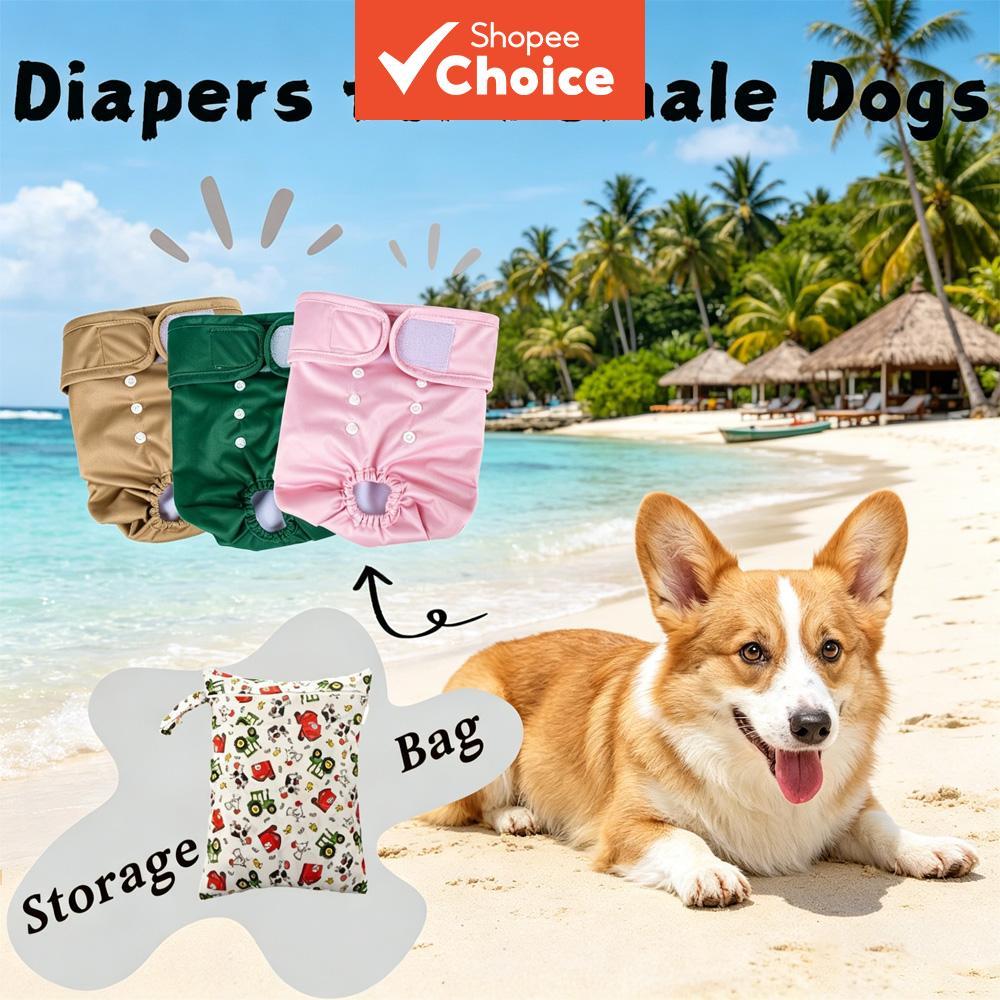 Conjunto De Fraldas De Pano Lavável Para Cães Do Sexo Feminino Calcinha Reutilizável De Temporada De Calor Com Botão De