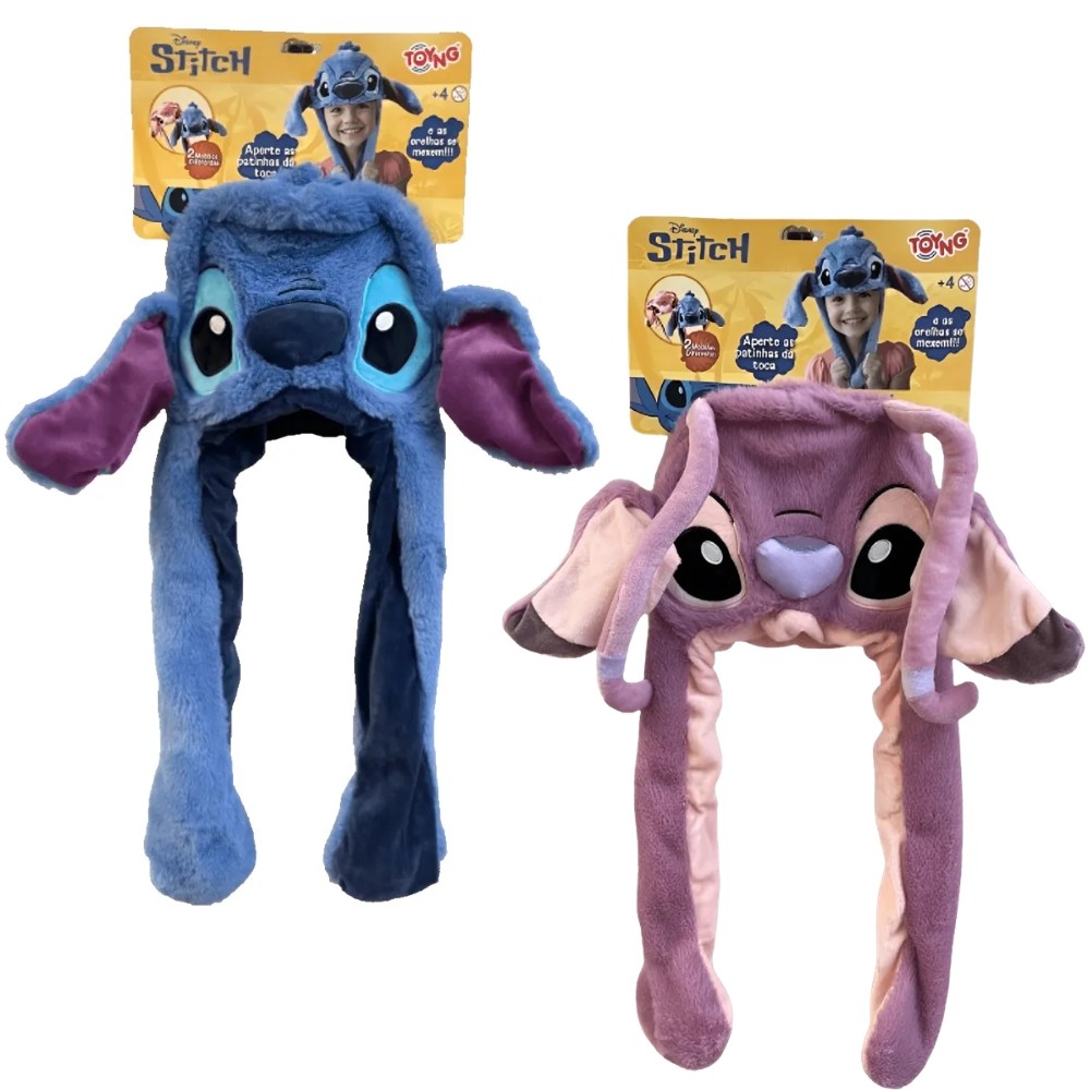 TOUCA COM MOVIMENTOS STITCH E ANGEL DISNEY TOYNG BRINQUEDOS MENINO MENINA PELÚCIA BICHO AZUL ROSA