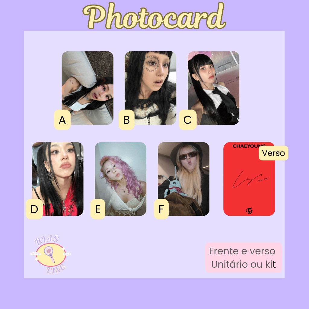 Photocard Fanmade Twice Chaeyoung Selcas (modelo 2) | K-pop | Papel Fotográfico Laminado | Unidade ou Set