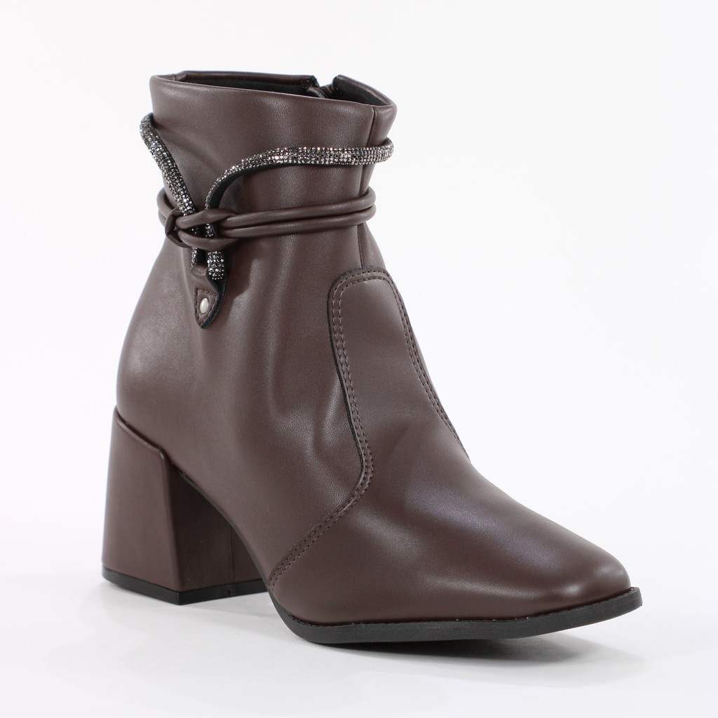 Bota Moleca Classic Tiras Salto Bloco Marrom e Prata - Feminino