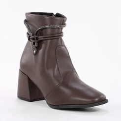 Bota Moleca Classic Tiras Salto Bloco Marrom e Prata - Feminino