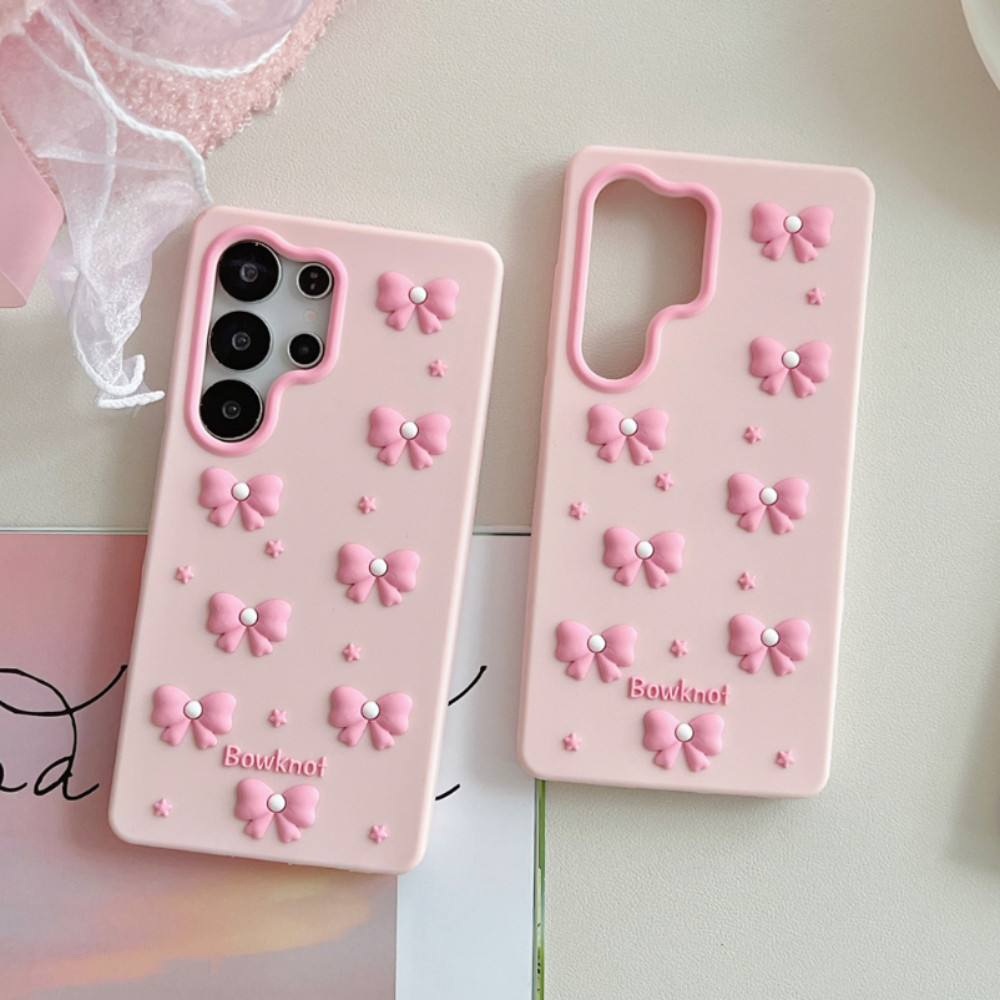 Pink Bowknot Decoration Soft Phone Case For Samsung Galaxy S26 S25 S24 S23 S21 FE Ultra A73 A56 A55 A54 A53 A52 A36 A35 