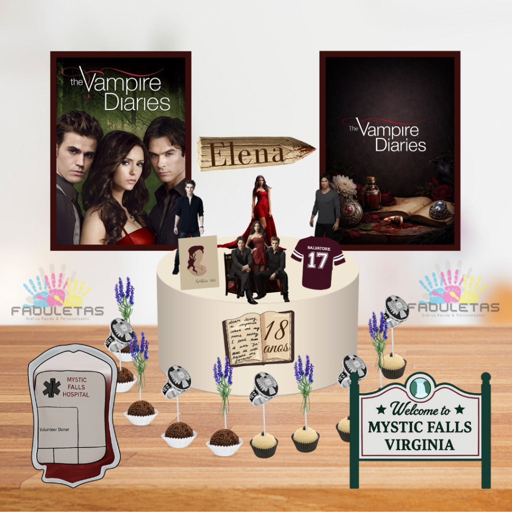 Kit Festa Só Um Bolinho DIÁRIOS DE UM VAMPIRO Enviar Nome/Idade IMEDIATAMENTE