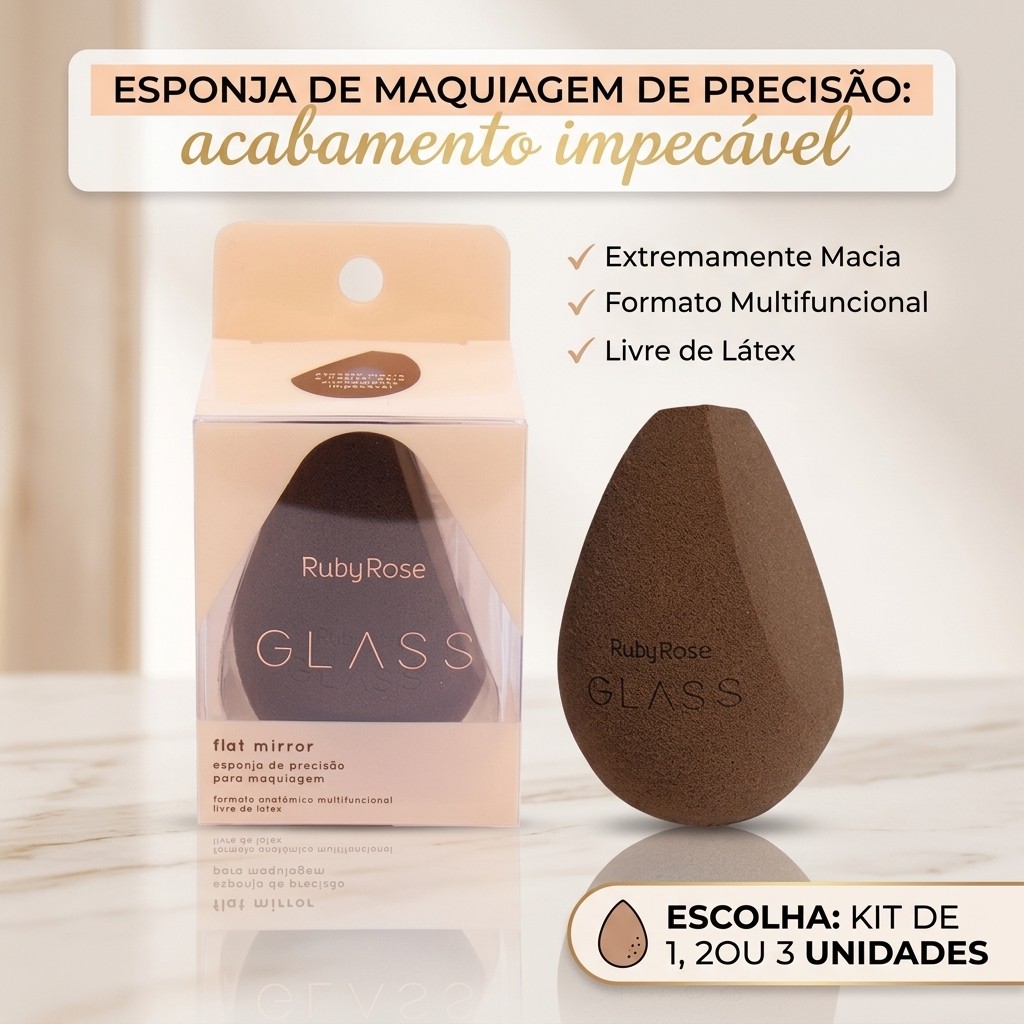 Esponja Maquiagem Profissional Ruby Rose Glass Corte Plano 1/2/3 Unidades