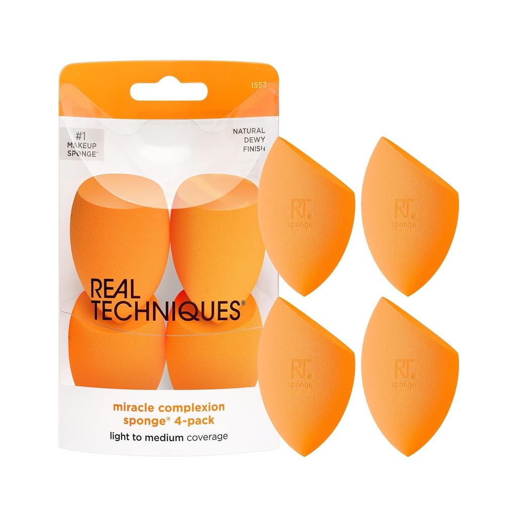 Esponja Miracle Complexion da Real Techniques, Pacote com 4, Esponjas para Misturar Maquiagem para Base Líquida e em Cre