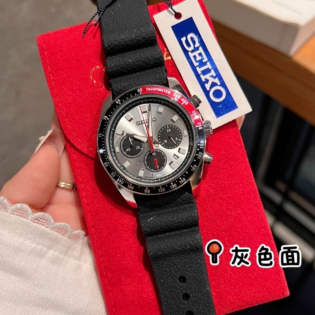 Novo Seiko Cinto Preto Rosto Cinza Relógio De Pulso De Três Olhos Círculo Vermelho Cronógrafo Masculino Quartzo Casual N