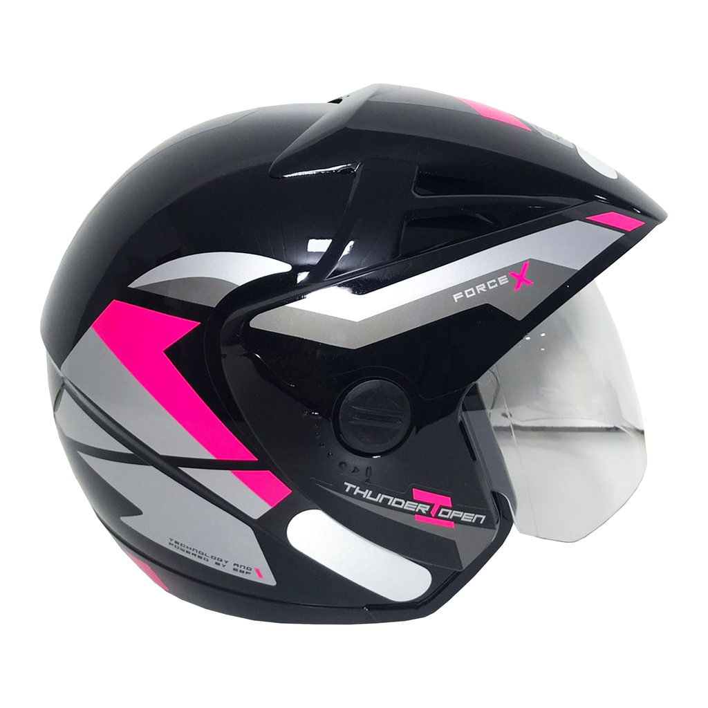Capacete Moto Aberto Preto Rosa Ebf Thunder Force X