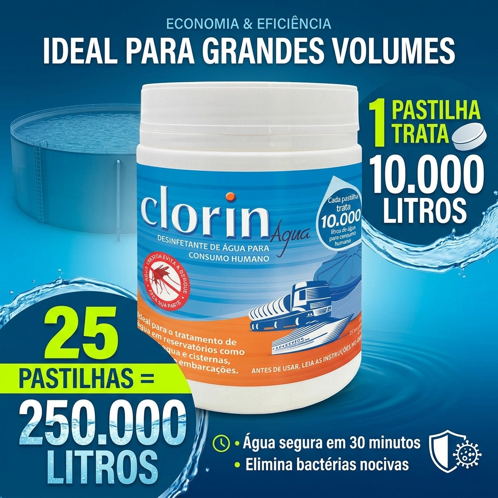 Clorin 10.000 Pote 25 Pastilhas para Cisterna Caixa Dagua e Tanques