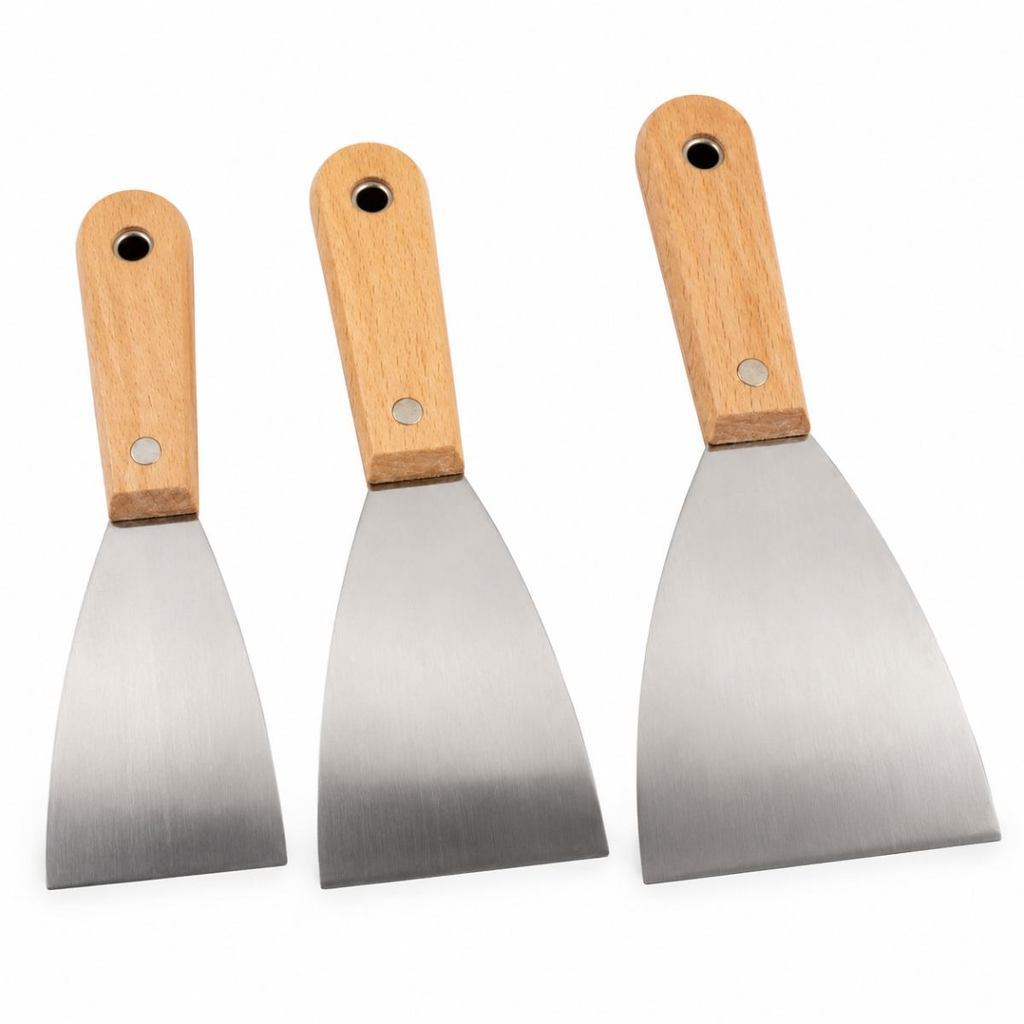 Kit 3 Espátulas Para Massa Pintura E Raspagem Massa Corrida Pintura Reformas Multiuso Cabo Madeira 3 Peças