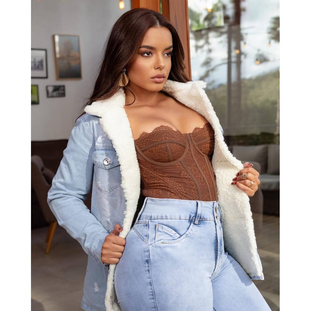 Parka Jeans Premium 23 Graus Forrada Casaco Jaqueta Feminino Sobretudo Inveno Original