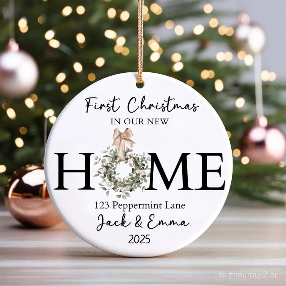 Ornamento Personalizado para o Primeiro Natal em Nossa Nova Casa, Ornamento Personalizado para Casa Nova com Endereço ou