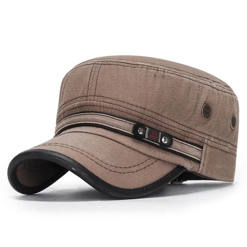 Boné de Beisebol Masculino em Algodão Denim, Boné Militar, Boné de Topo Reto, Respirável e Ajustável