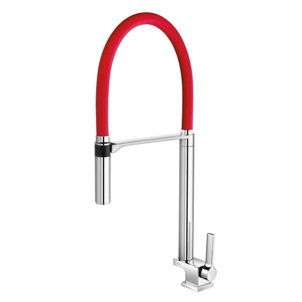 Torneira de Mesa para Cozinha com Ducha Manual DOC Docol Cromado/Vermelho