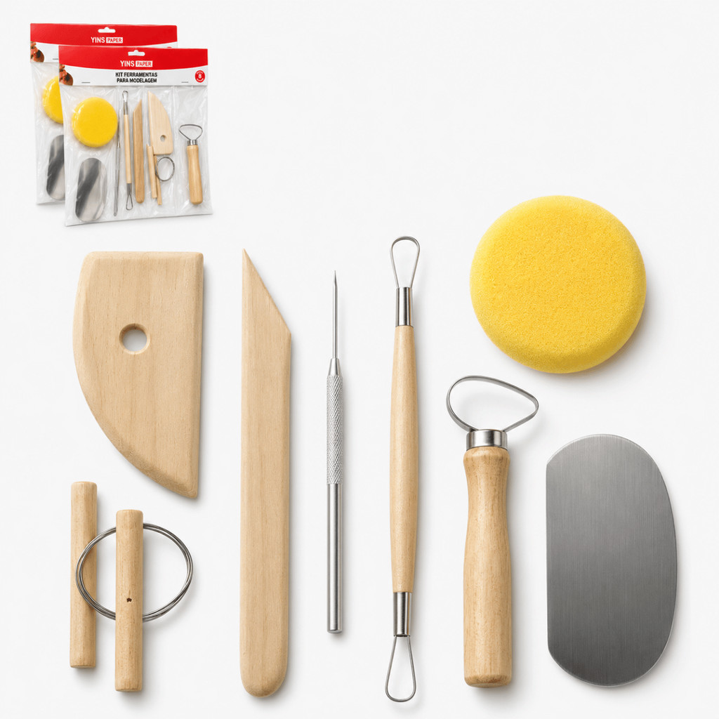 Kit 16 Peças Ferramentas Para Modelagem Argila Cerâmica Fria Biscuit Conjunto Estecas Duplas Em Madeira E Inox Atacado