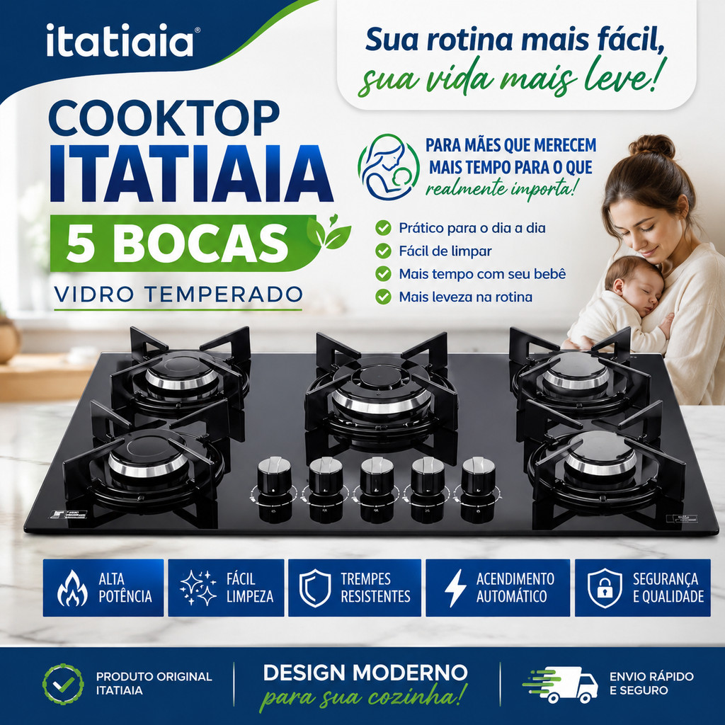 Cooktop Itatiaia 5 Bocas Preto Acendimento Automático Bivolt 127v/220v