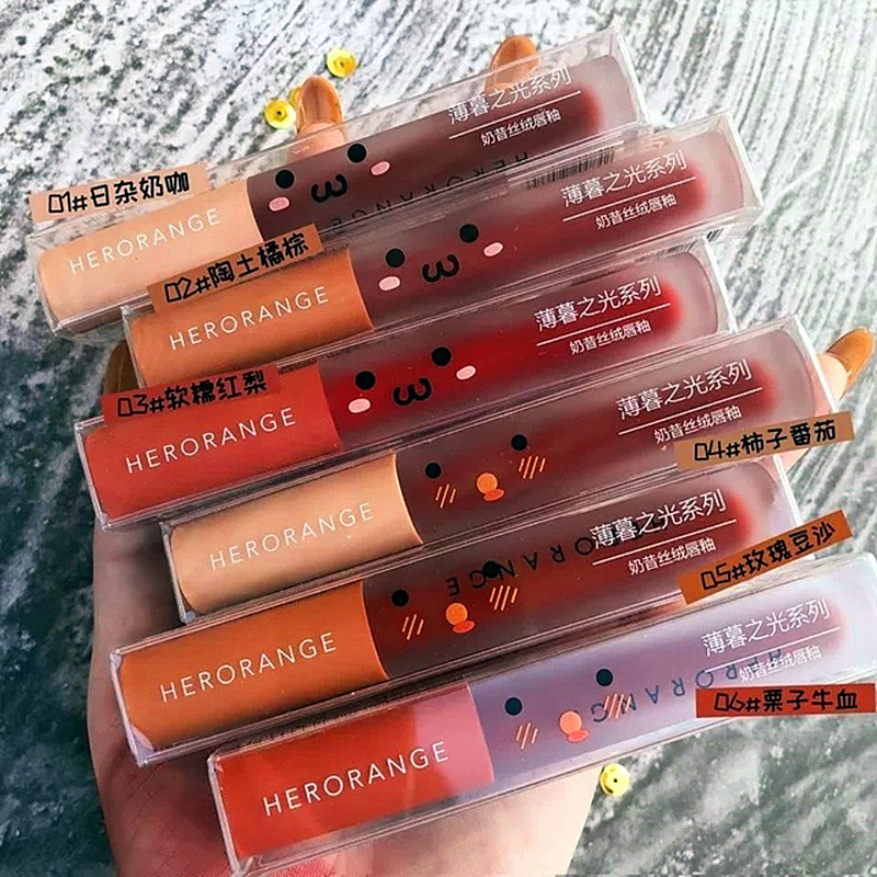 HERORANGE Twilight Light Milkshake Veludo Lip Glaze Air Matte Matte Estudante Branqueador Lama Labial
