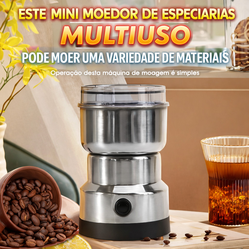 Imagem Moedor Elétrico Café Grãos Inox 150W Multifuncional 110V 220V Compacto Potente Profissional