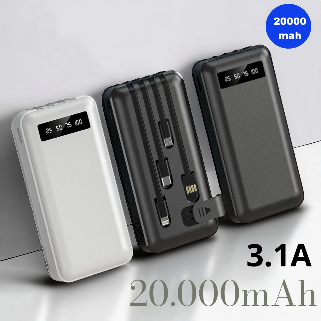 Carregador Power Bank Portátil 20000mah Universal Saida 4 Cabos para iPhone, Samsung e Android em Oferta na Shopee
