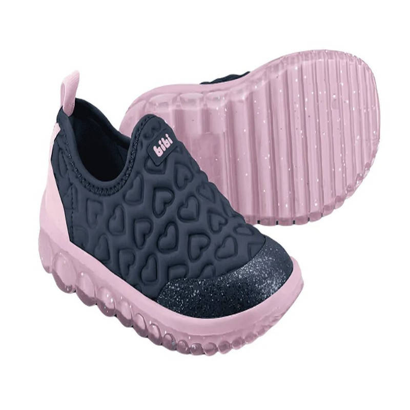 Tênis Infantil Bibi Roller 2.0 Menina Coração Azul Com Rosa